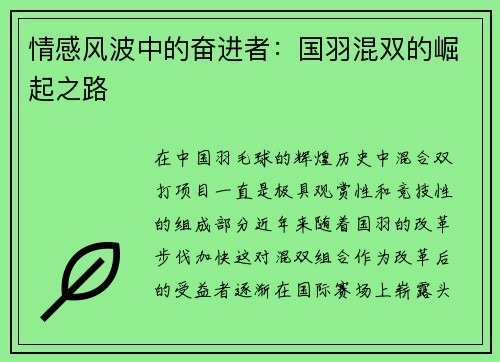 情感风波中的奋进者：国羽混双的崛起之路