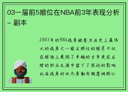 03一届前5顺位在NBA前3年表现分析 - 副本